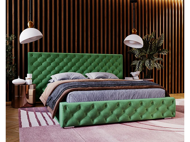 Emporius tweepersoonsbed 180x200 Bella, glamourstijl - gestoffeerd bed, chesterfield, opbergruimte - fluweel Groen (Magic Velvet 2225)