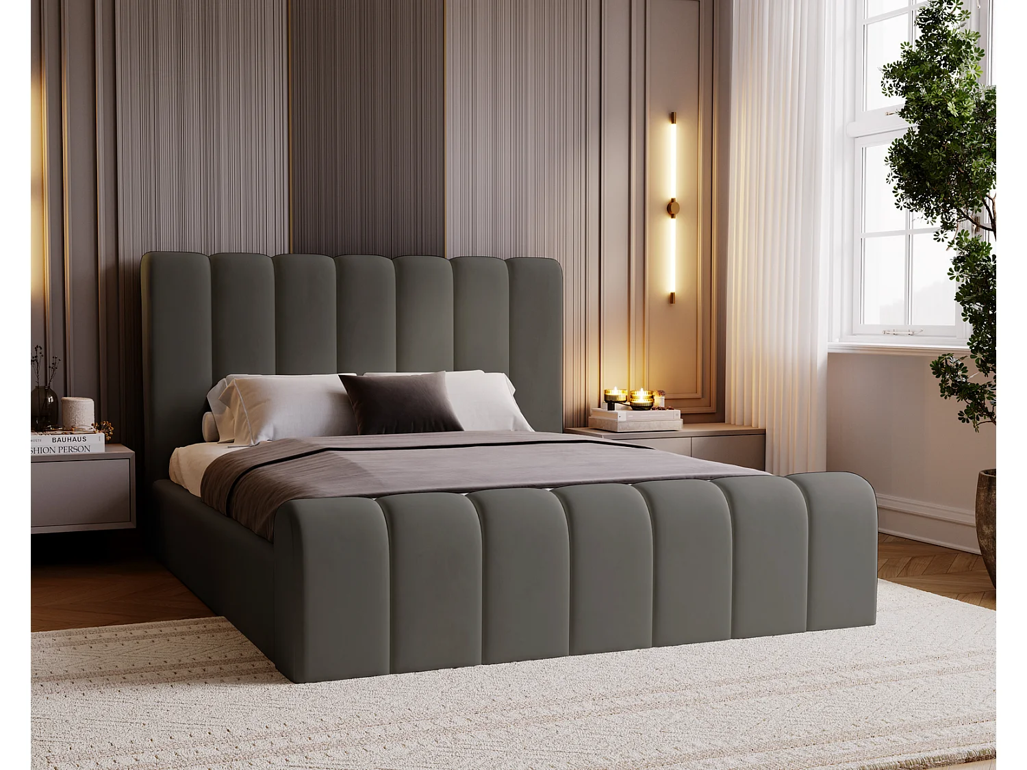 Emporius Polsterbett 200x200 Valetta - Bett mit Bettkasten, Lattenrost & Kopfteil - Hersteller, Doppelbett 200x200 velvet (Dunkelgrau - Amor Velvet 4321)