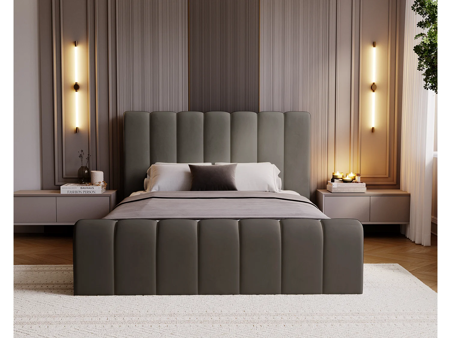 Emporius Polsterbett 200x200 Valetta - Bett mit Bettkasten, Lattenrost & Kopfteil - Hersteller, Doppelbett 200x200 velvet (Dunkelgrau - Amor Velvet 4321)