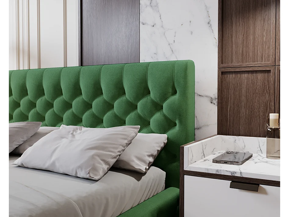 Emporius Lit adulte 200x200 cm avec Rangement Elira - Lit Double, lit rembourré, Lit Adulte avec Tete de Lit - Velvet Vert (Magic Velvet 2225)