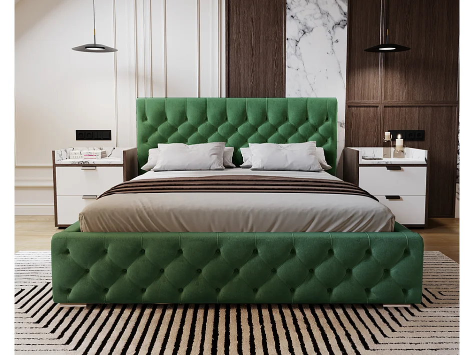 Emporius Lit adulte 200x200 cm avec Rangement Elira - Lit Double, lit rembourré, Lit Adulte avec Tete de Lit - Velvet Vert (Magic Velvet 2225)