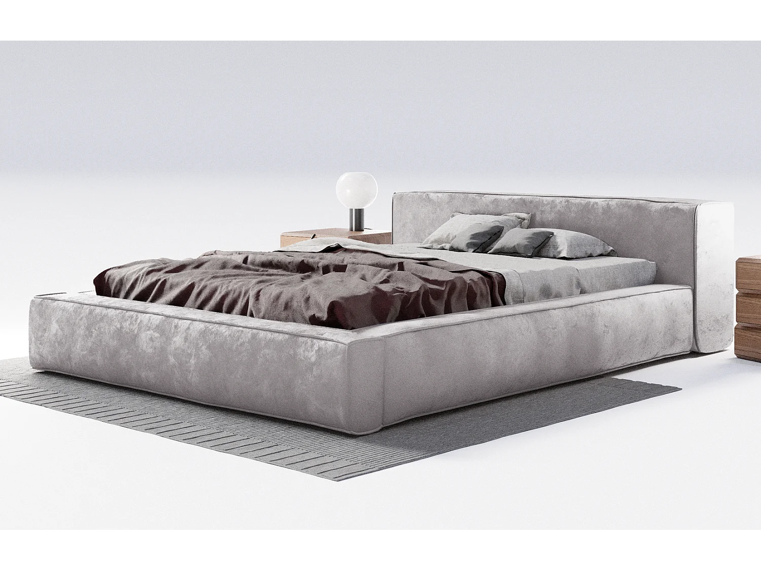 Emporius gestoffeerd bed tweepersoonsbed 160x200 Bueno - lattenbodem, opbergruimte - fluweel - Zilver (Infinity 14)
