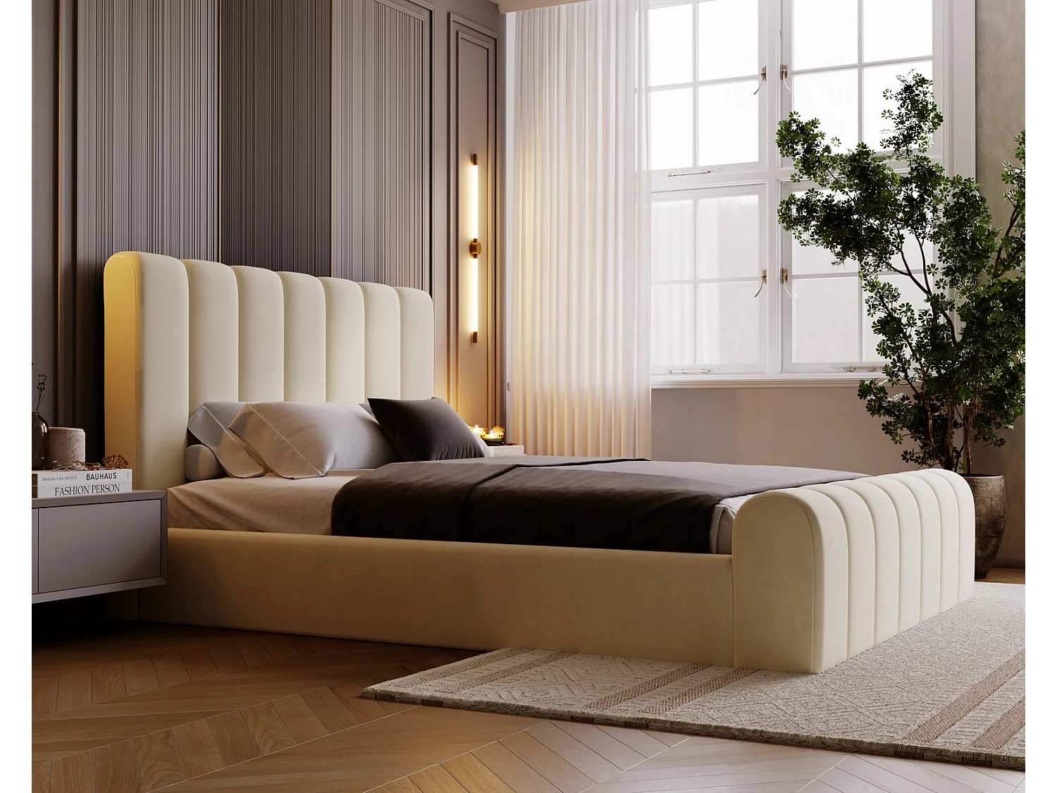 Emporius Polsterbett 180x200 Valetta - Bett mit Bettkasten, Lattenrost & Kopfteil - Hersteller, Doppelbett 180x200 velvet (Beige - Amor Velvet 4323)