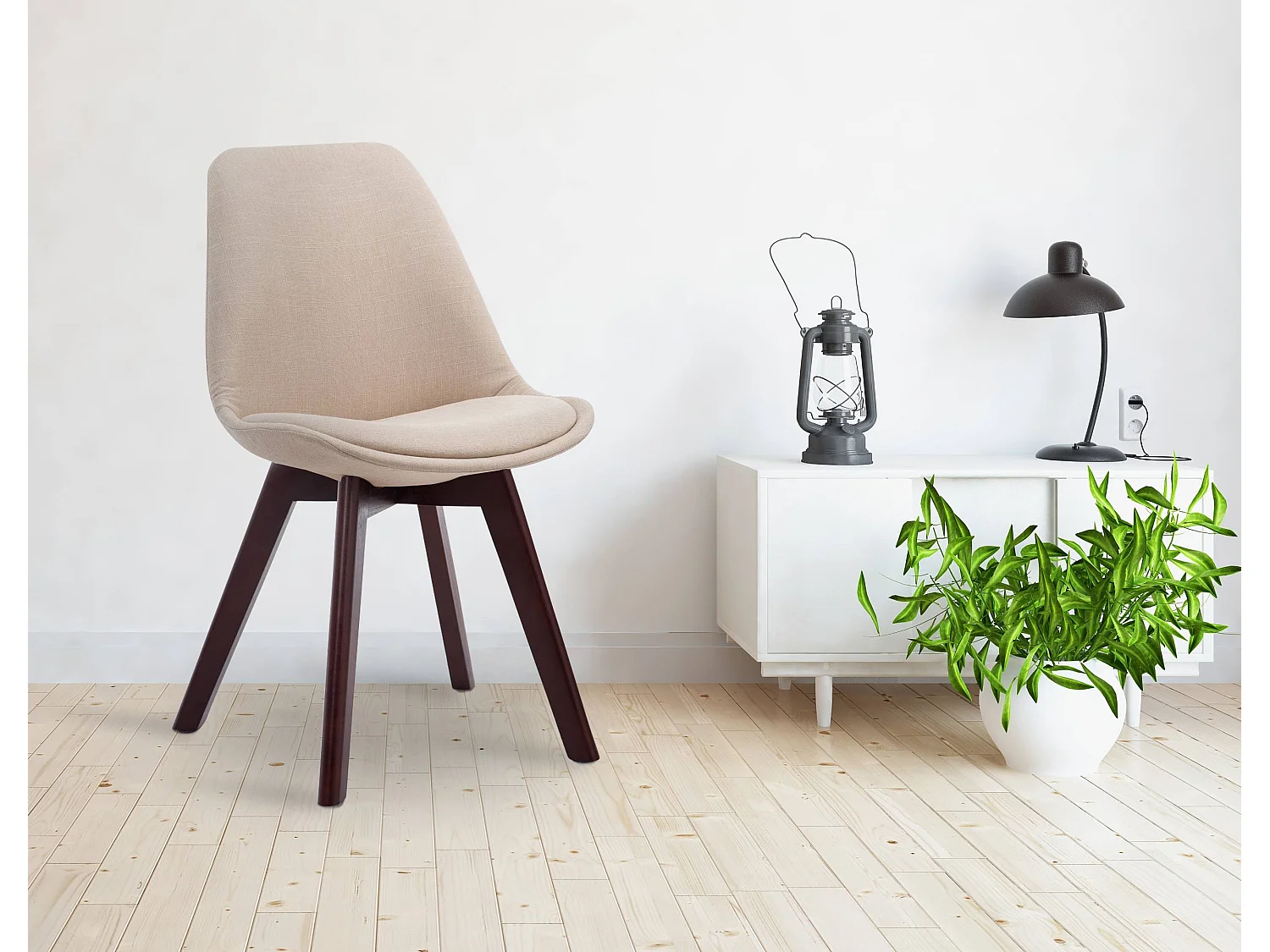 Eetkamerstoelen - Stof & walnoot - creme - Borneo