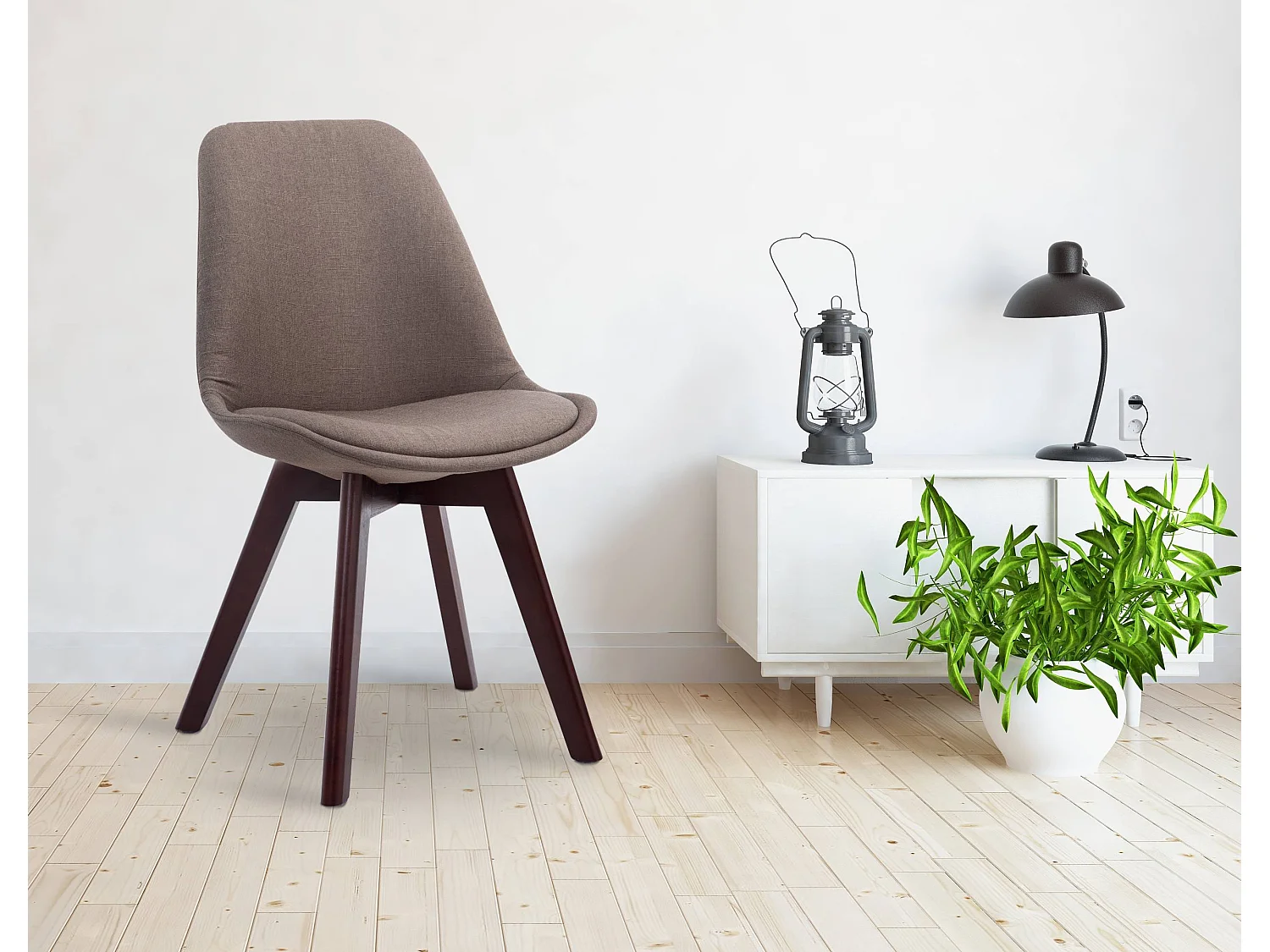 chaise salle à manger - Tissu & Noyer - Taupe - Borneo