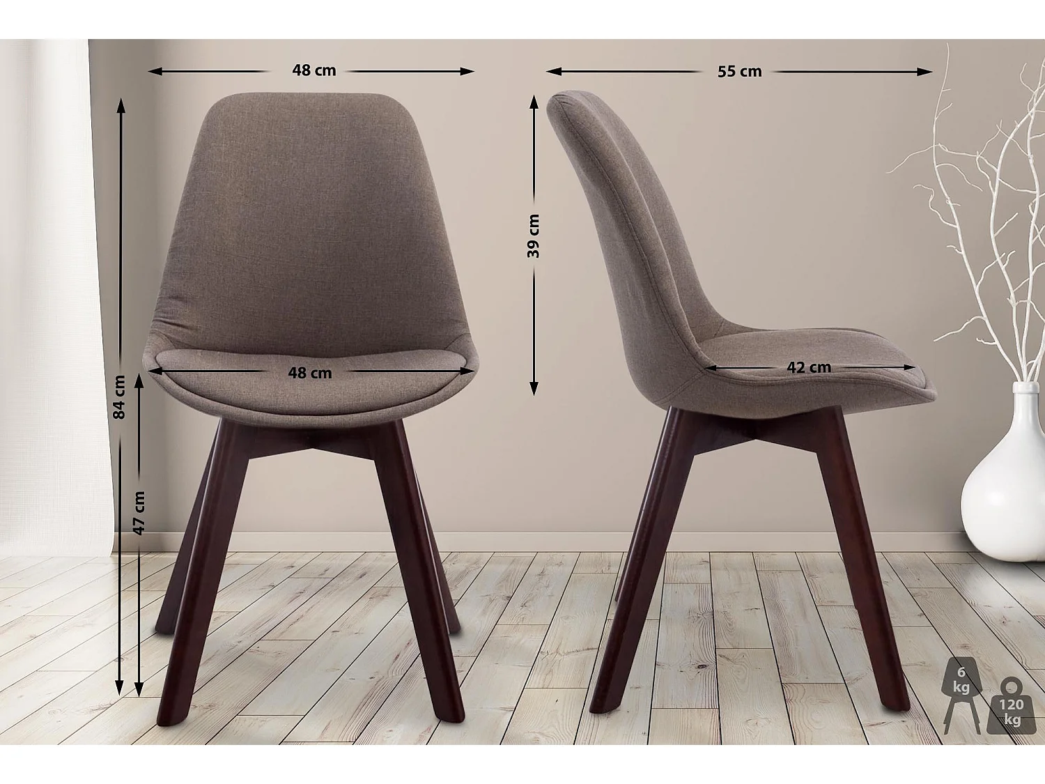 chaise salle à manger - Tissu & Noyer - Taupe - Borneo