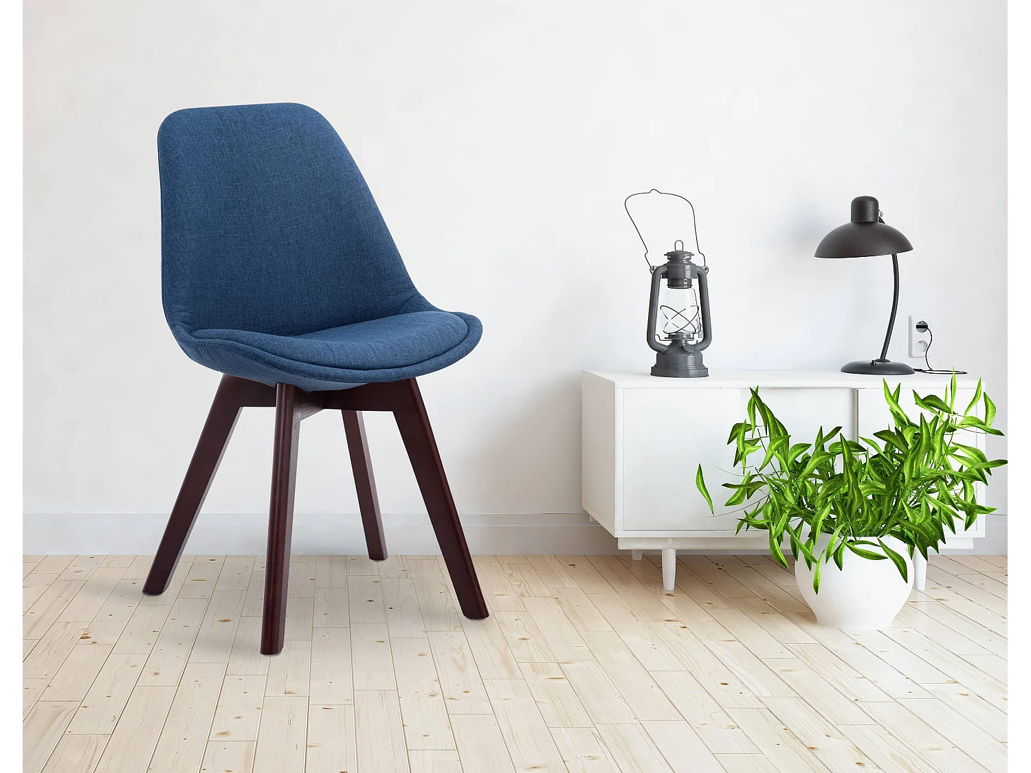 chaise salle à manger - Tissu & Noyer - Bleu - Borneo