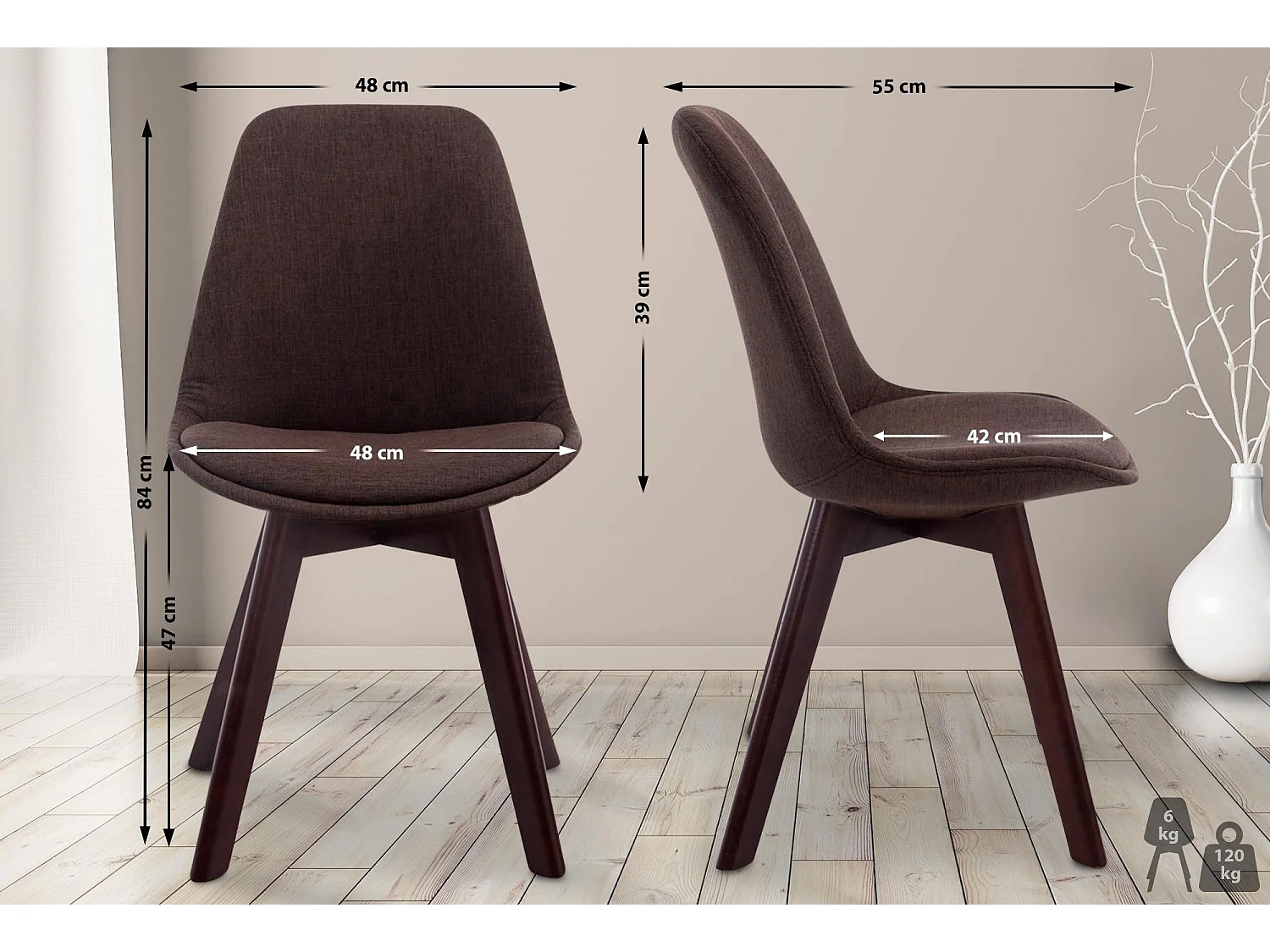 chaise salle à manger - Tissu & Noyer - Marron - Borneo