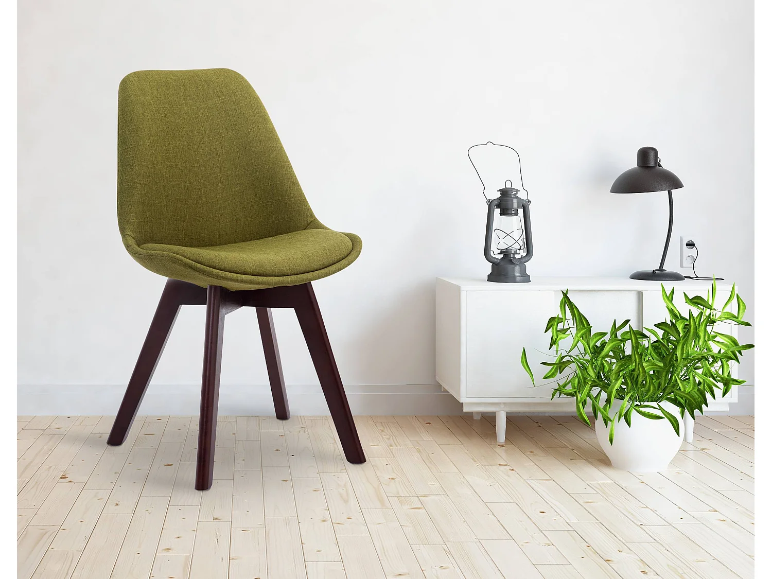 chaise salle à manger - Tissu & Noyer - Vert - Borneo