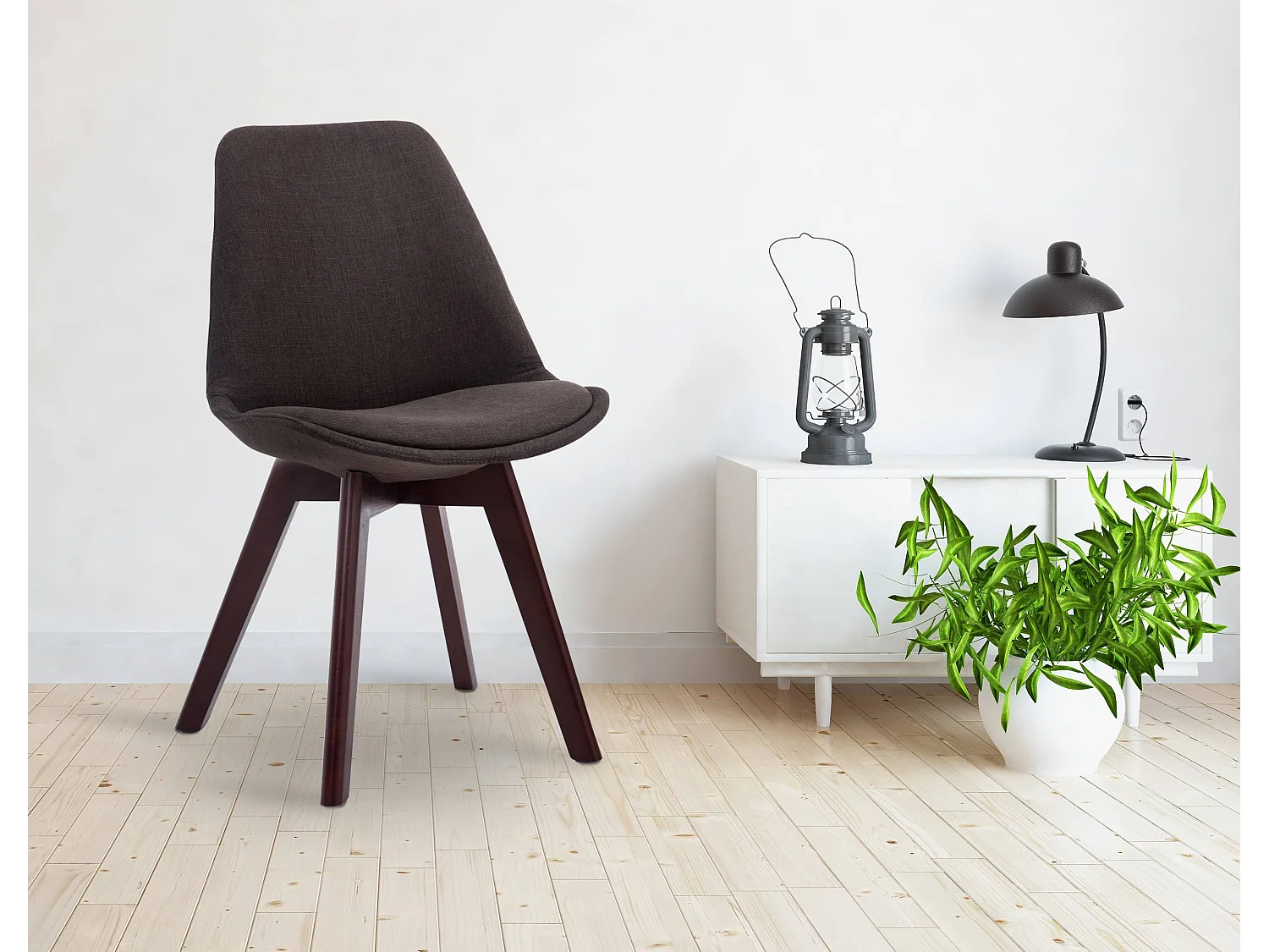 Eetkamerstoelen - Stof & walnoot - donkergrijs - Borneo