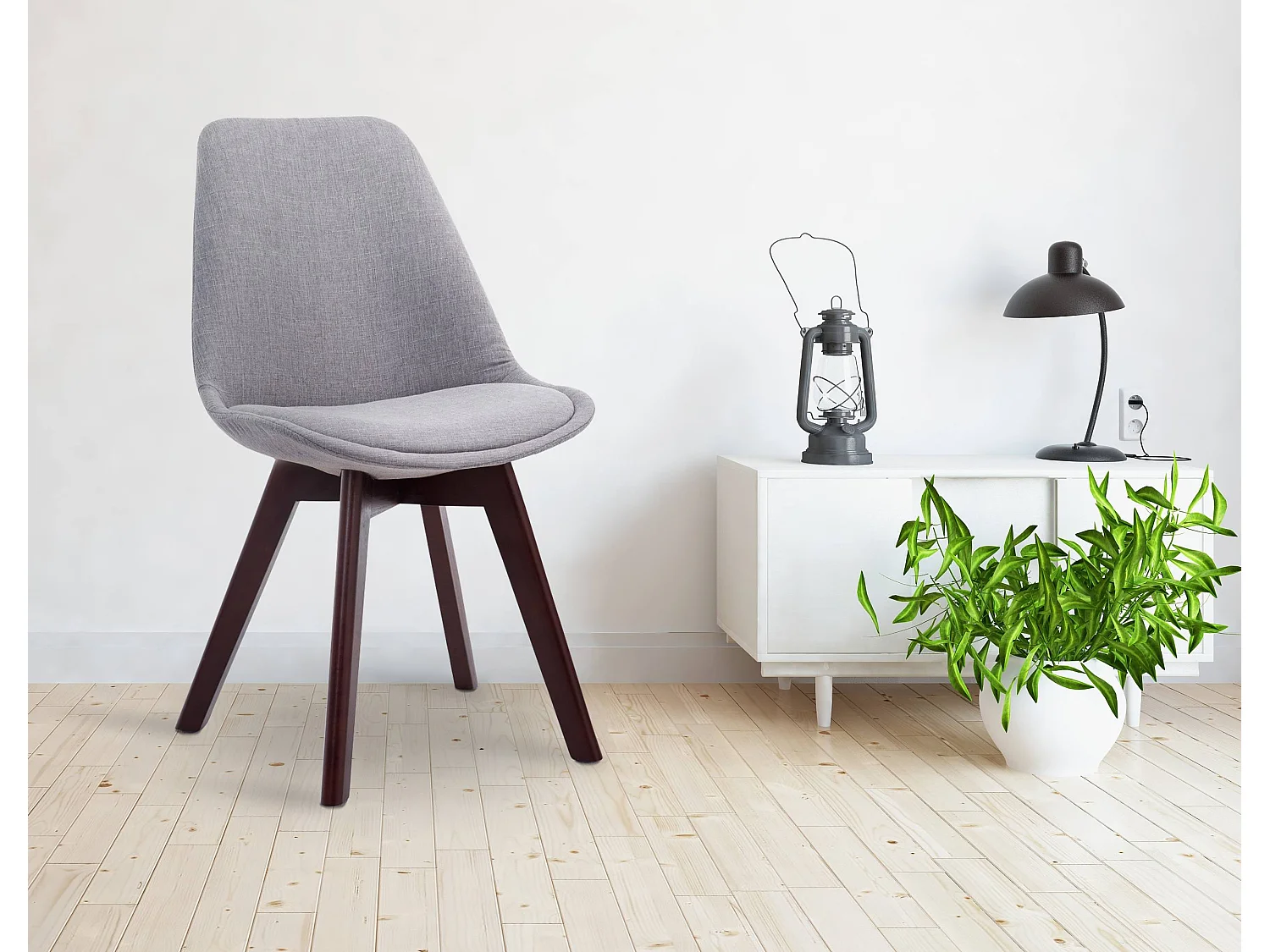 Esszimmerstuhl - Stoff & walnuss - grau - Borneo