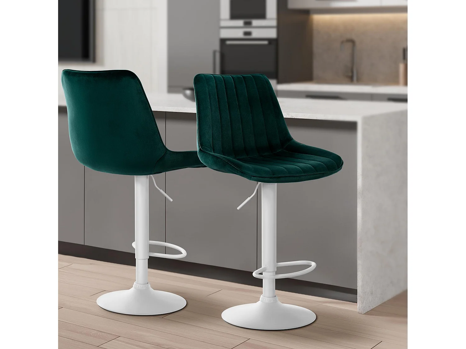 Tabouret de bar - Velours & Blanc - Vert - Toni