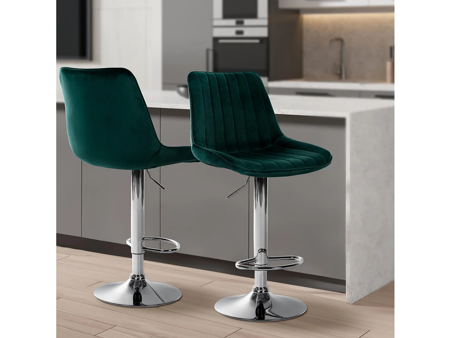 Tabouret de bar - Velours & Chrome - Vert - Toni