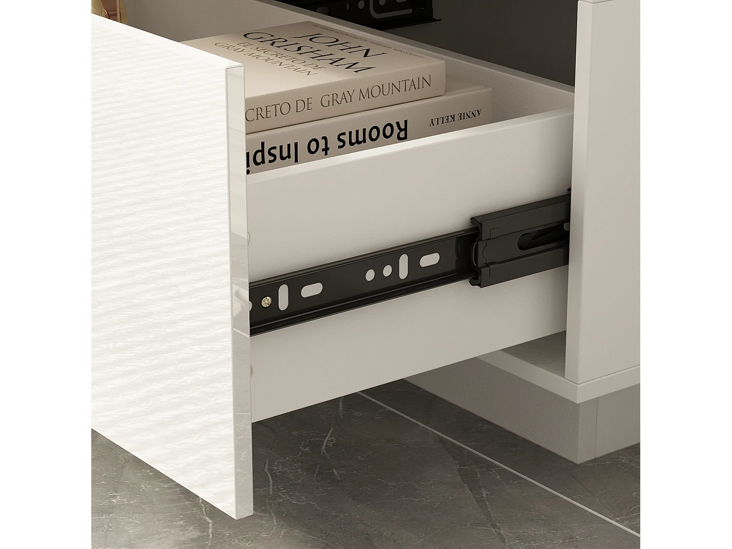 Commode Moderne avec 6 Tiroirs pour Chambre, Buffet de Salon en Forme Irrégulière, Blanc Brillant, 129x40x78cm