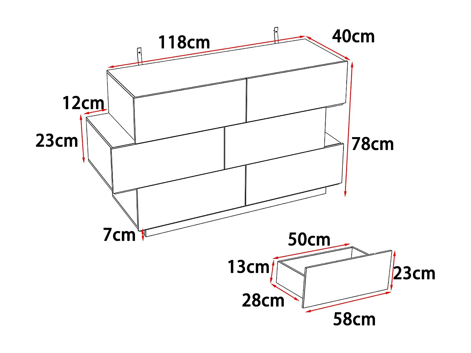 Commode Moderne avec 6 Tiroirs pour Chambre, Buffet de Salon en Forme Irrégulière, Blanc Brillant, 129x40x78cm