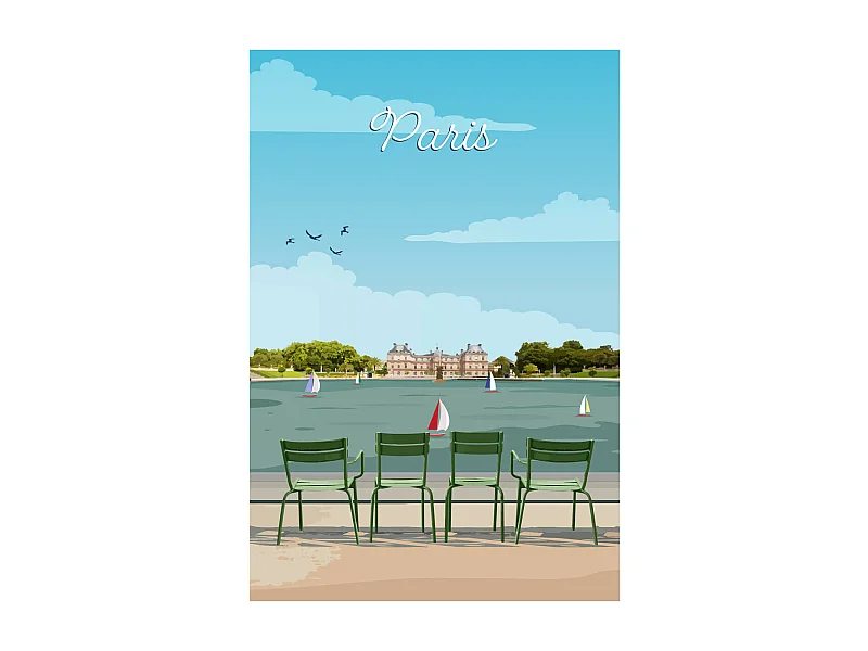 Tableau sur toile illustration jardin du Luxembourg Paris 45x65 cm