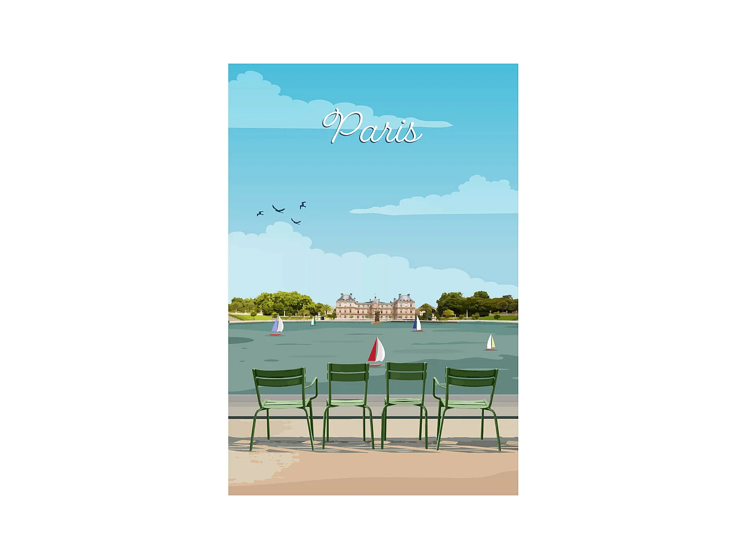 Tableau sur toile illustration jardin du Luxembourg Paris 45x65 cm