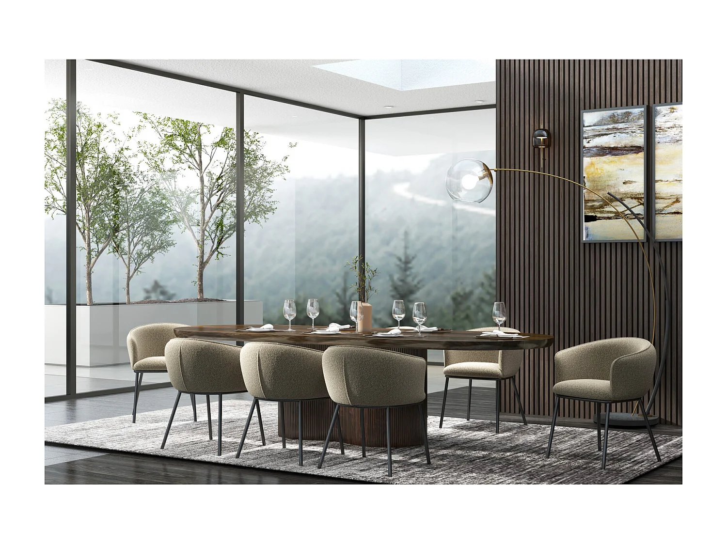 ALVIN-Fauteuil de table en tissu Bouclé Grège