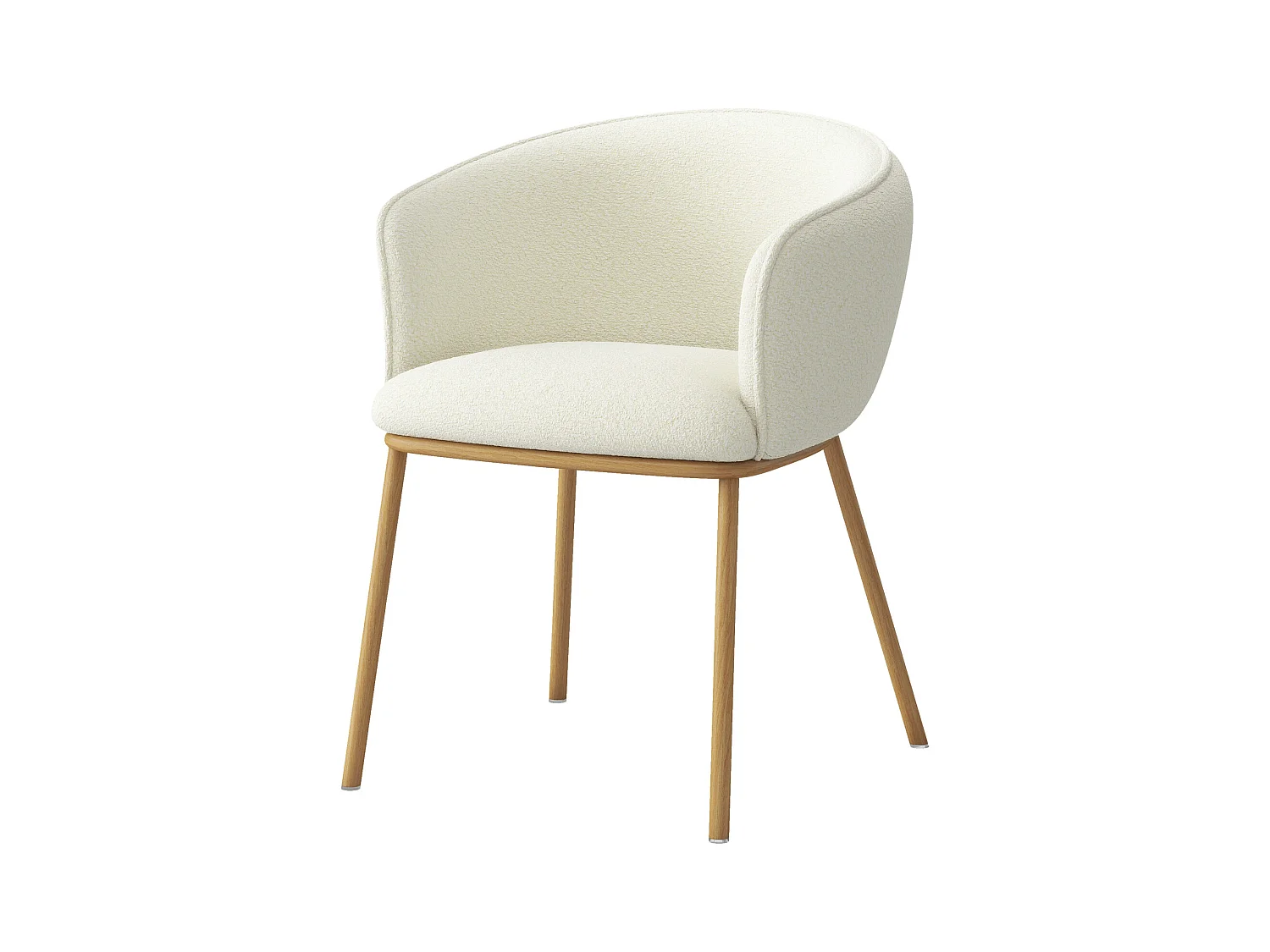 ALVIN-Fauteuil de table en tissu Bouclé Ecru et métal chêne