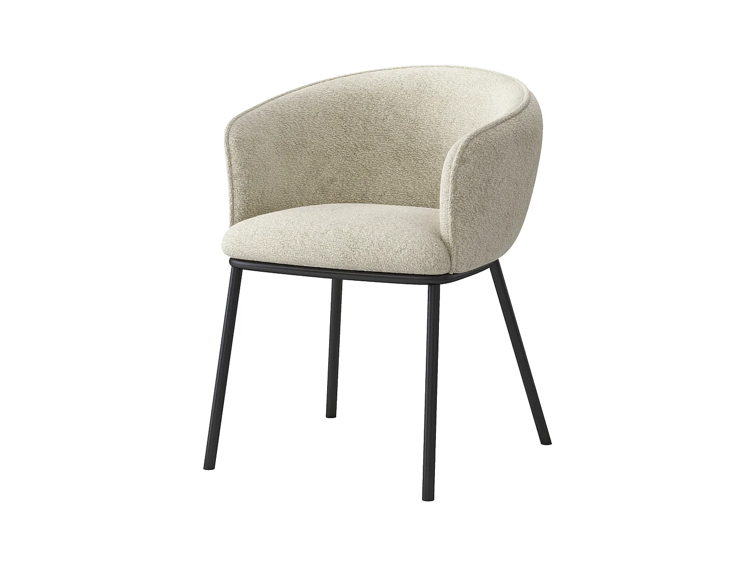 ALVIN-Fauteuil de table en tissu Bouclé Lin et métal noir