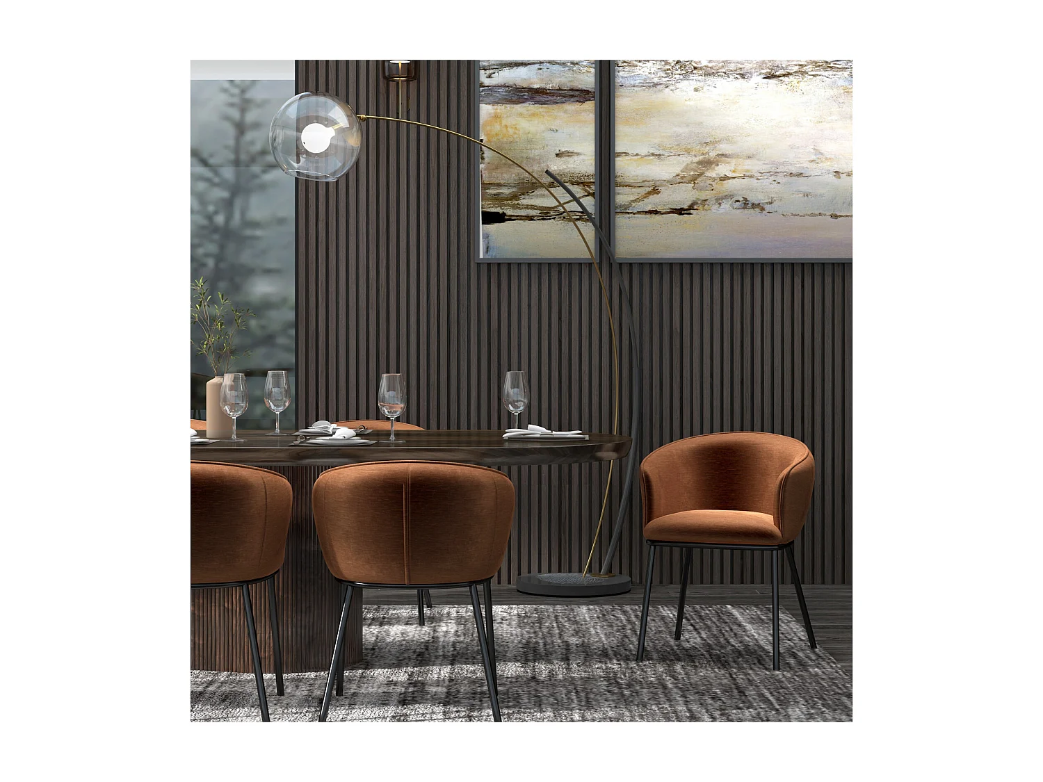 ALVIN-Sedia in tessuto terracotta e metallo nero