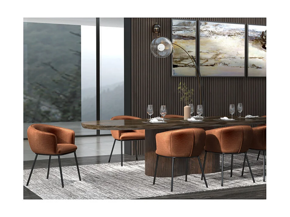 ALVIN-Sedia in tessuto terracotta e metallo nero