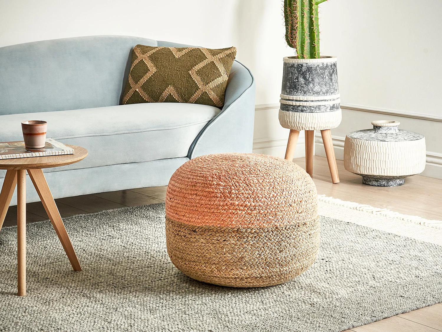 Pouf DUKI Jute Rose pêche