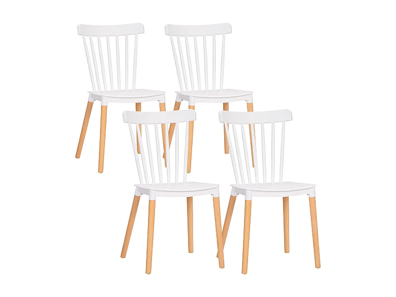 Lot de 4 chaises de salle à manger style scandinave piètement bois hêtre PP blanc