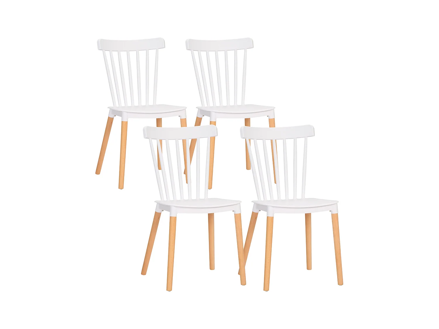 Lot de 4 chaises de salle à manger style scandinave piètement bois hêtre PP blanc