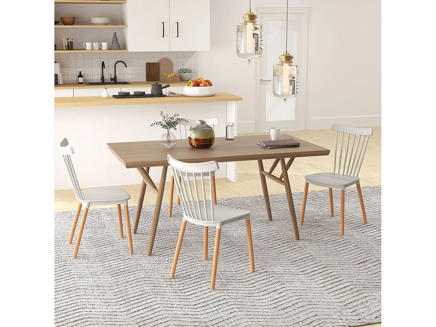Lot de 4 chaises de salle à manger style scandinave piètement bois hêtre PP gris