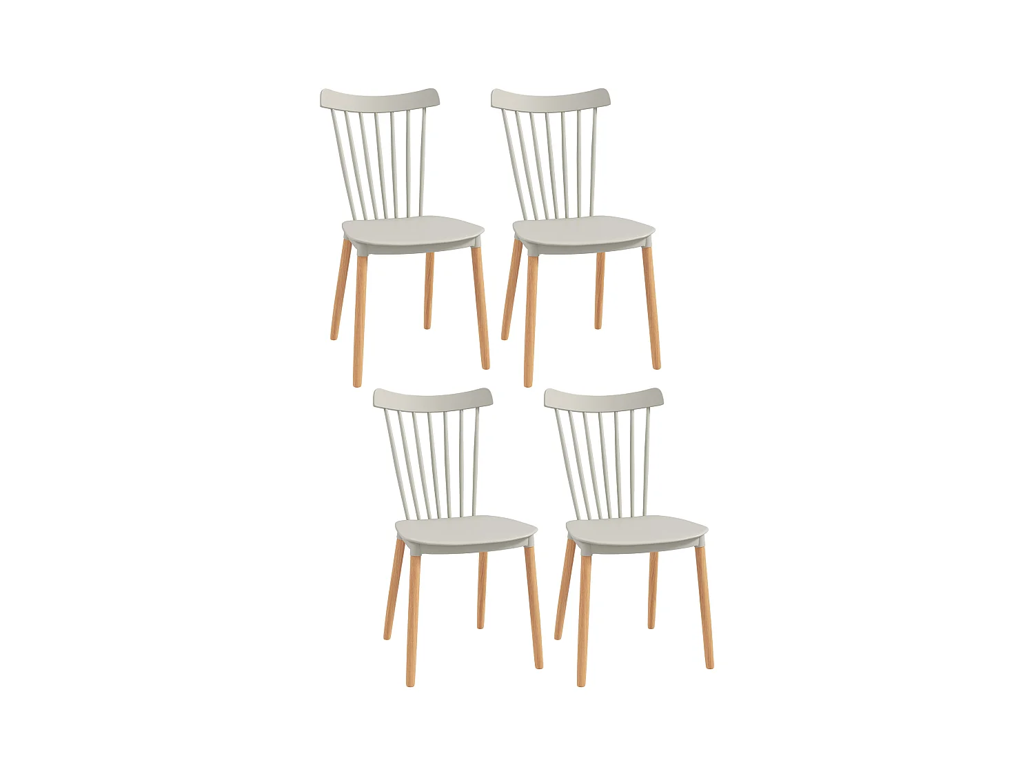 Lot de 4 chaises de salle à manger style scandinave piètement bois hêtre PP gris