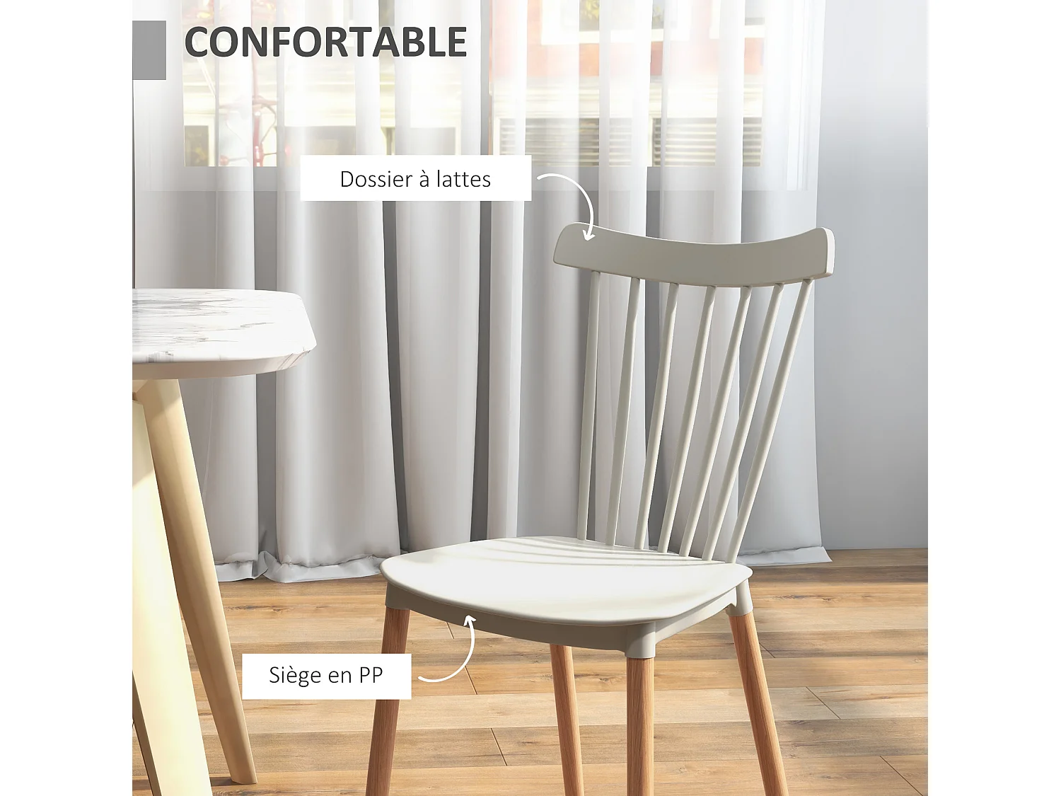 Lot de 4 chaises de salle à manger style scandinave piètement bois hêtre PP gris