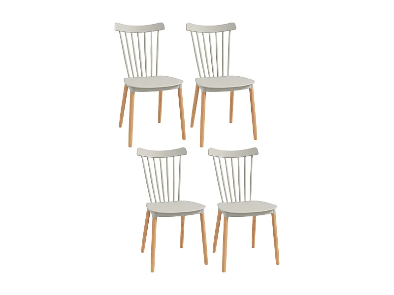 Lot de 4 chaises de salle à manger style scandinave piètement bois hêtre PP gris