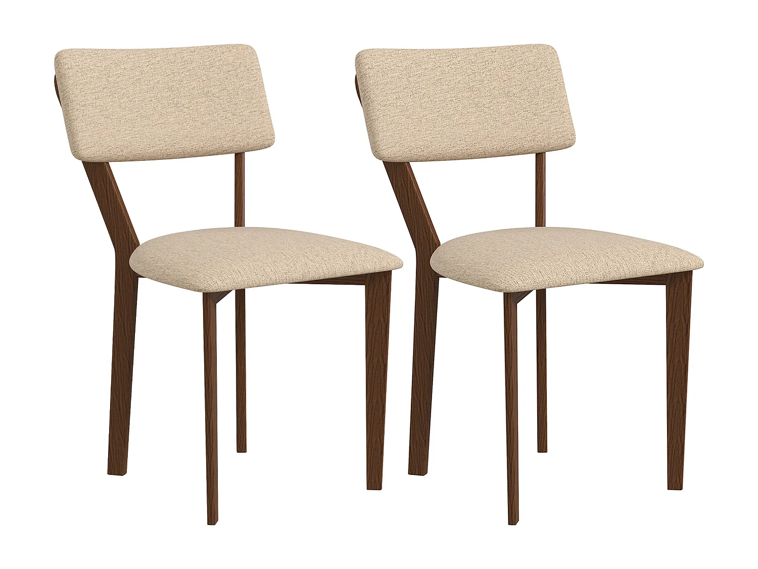 Lot de 2 chaises salle à manger style néo-rétro bois hévéa verni tissu effet lin beige