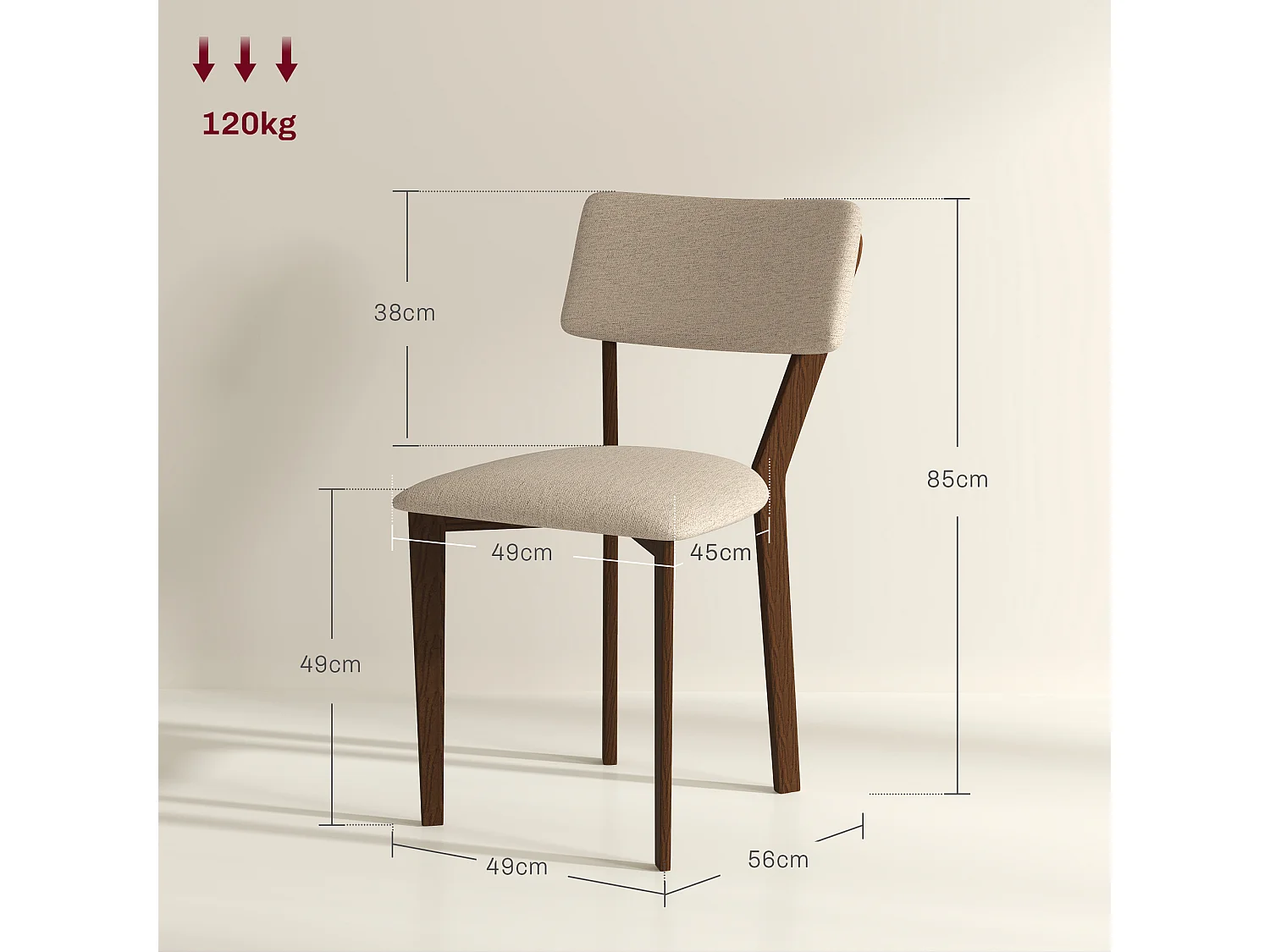 Lot de 2 chaises salle à manger style néo-rétro bois hévéa verni tissu effet lin beige