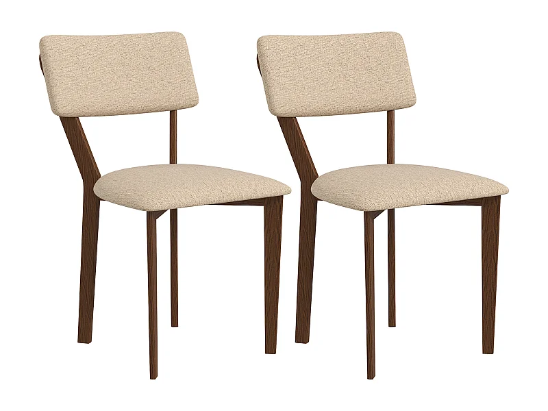 Lot de 2 chaises salle à manger style néo-rétro bois hévéa verni tissu effet lin beige