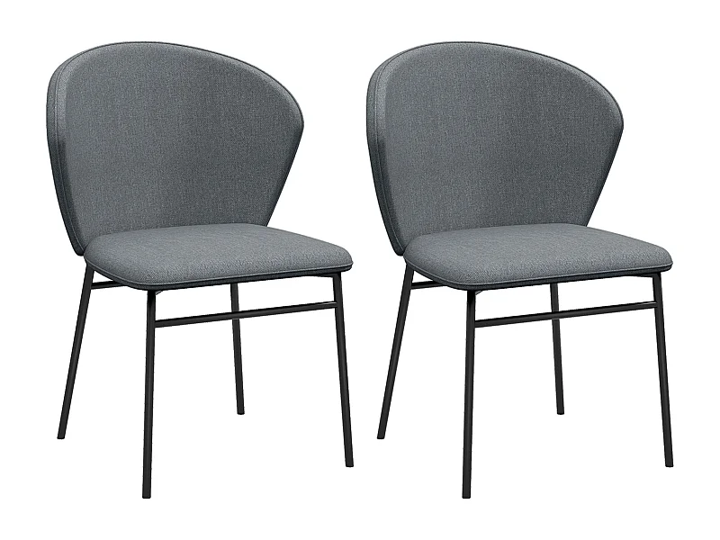 Lot de 2 chaises grand confort dossier enveloppant piètement acier noir revêtement tissu aspect lin gris