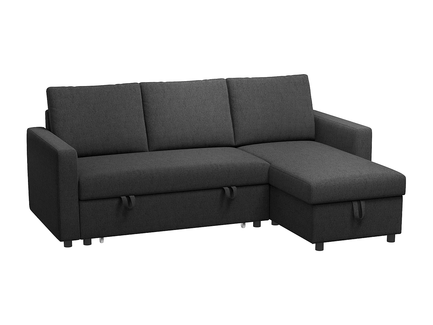 Canapé d'angle 3 places convertible réversible - coffre intégré - garnissage mousse haute densité - tissu noir