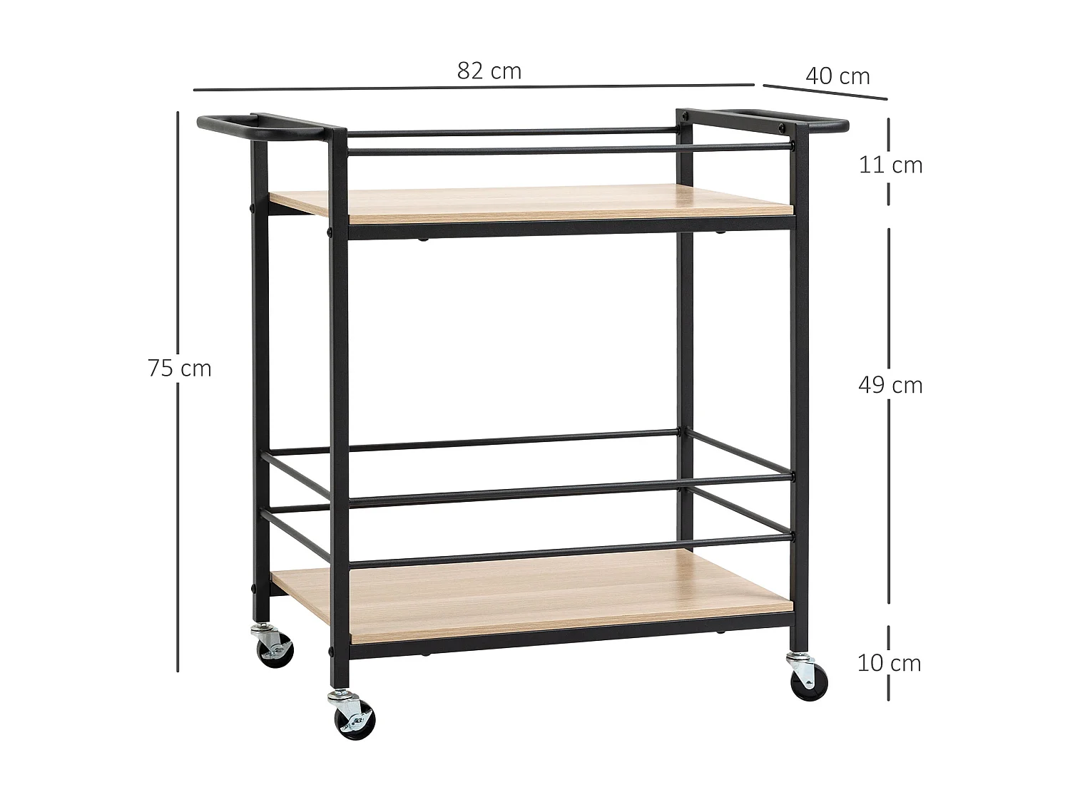 Desserte de cuisine design industriel - plateau, étagère - acier noir aspect bois clair