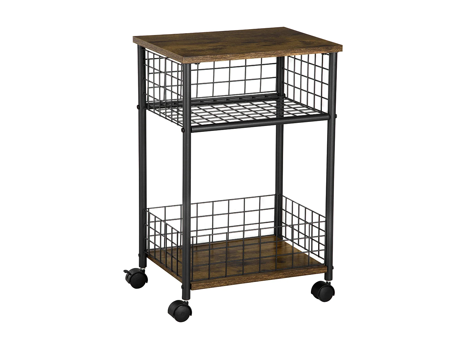 Desserte cuisine design industriel - 2 étagères - dim. 40L x 30l x 62H cm - acier noir aspect bois vieilli