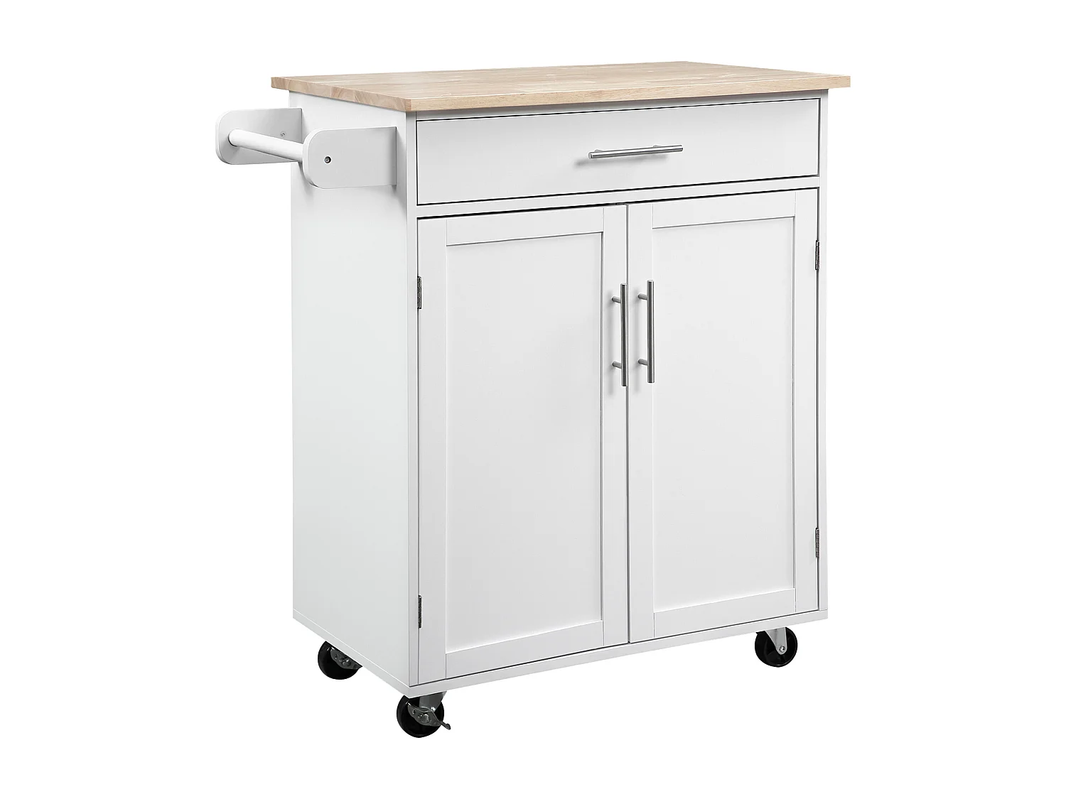 Desserte de cuisine - 2 portes, étagère, tiroir, porte-torchons - bois hévéa pin blanc