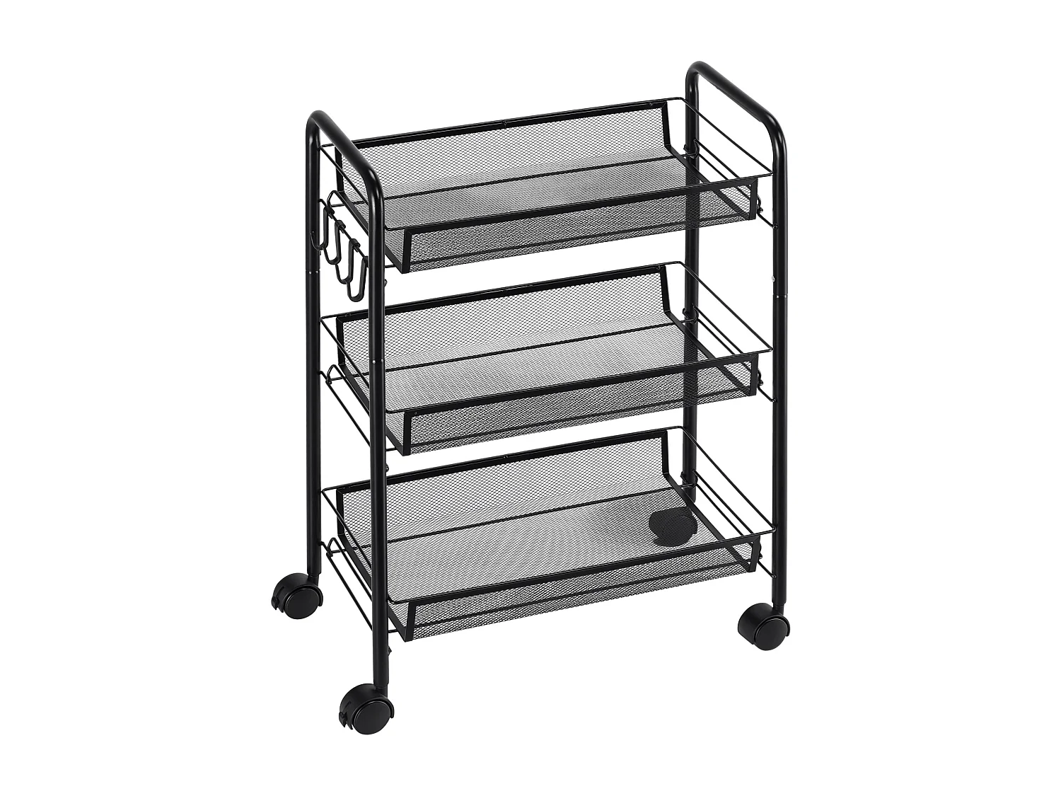 Chariot desserte 3 paniers 4 crochets acier noir