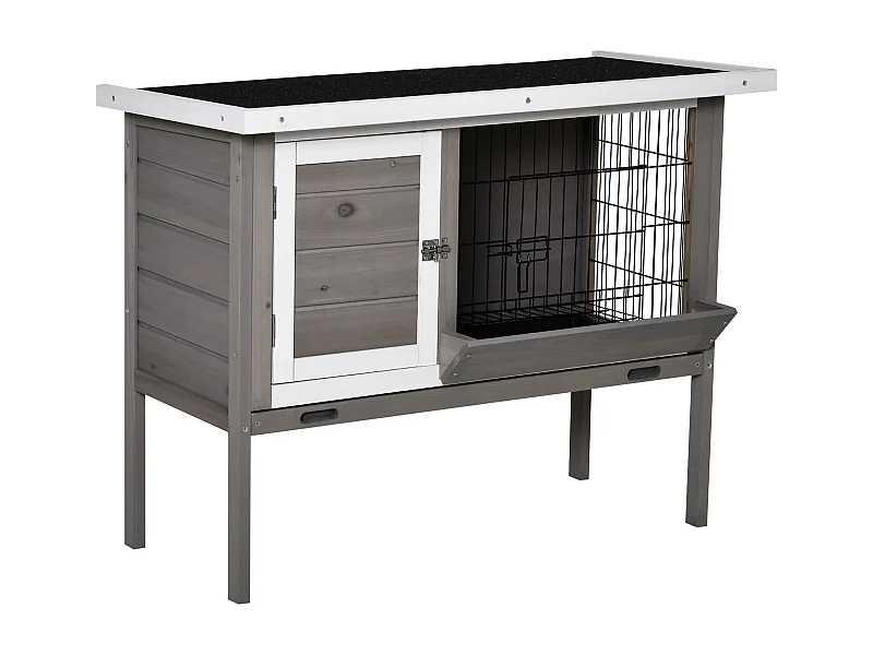 Clapier sur pied - 2 portes, toit bitumé ouvrant, plateau coulissant - acier bois gris blanc noir