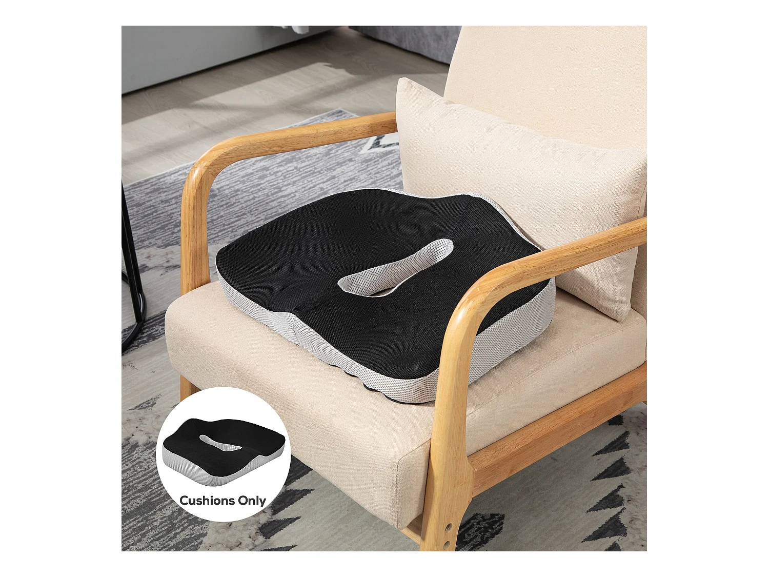 Coussin siège de chaise de bureau en mousse à mémoire de forme - coussin coccyx ergonomique - maille gris noir
