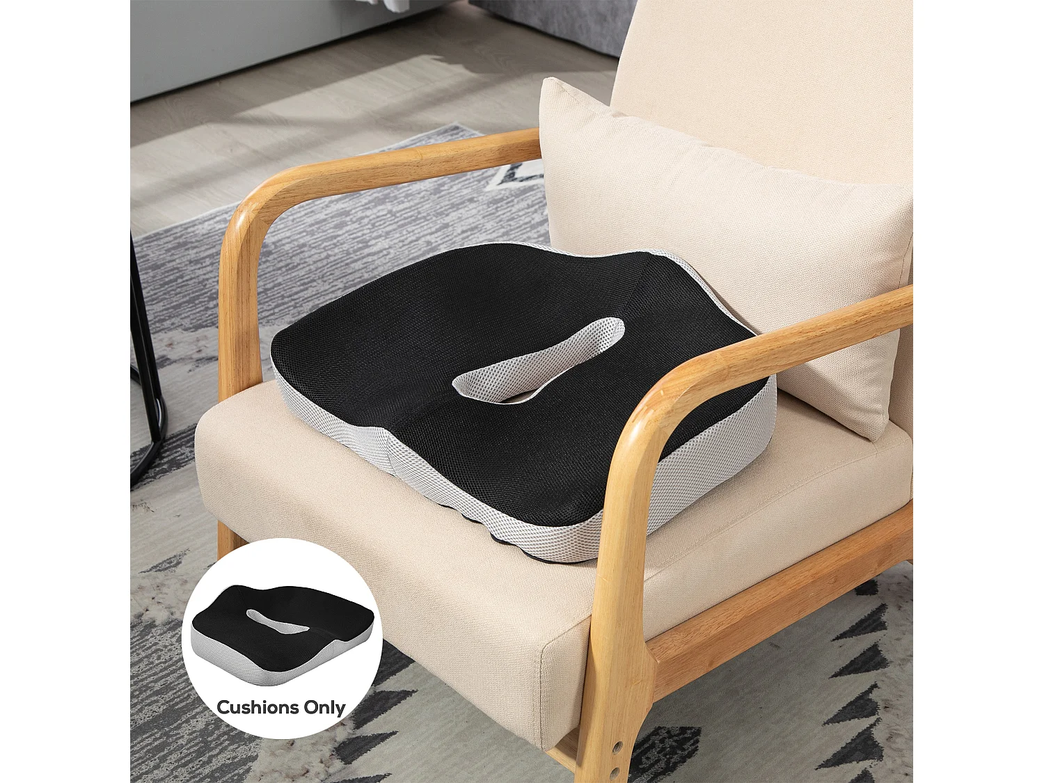 Coussin siège de chaise de bureau en mousse à mémoire de forme - coussin coccyx ergonomique - maille gris noir