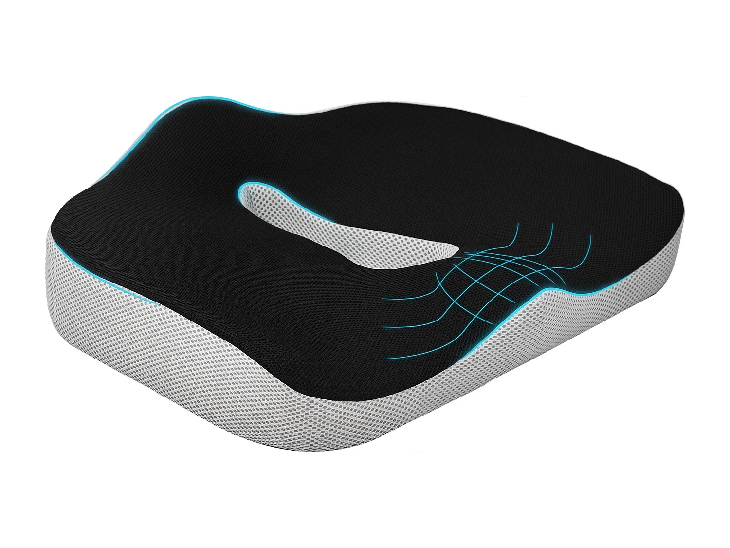 Coussin siège de chaise de bureau en mousse à mémoire de forme - coussin coccyx ergonomique - maille gris noir