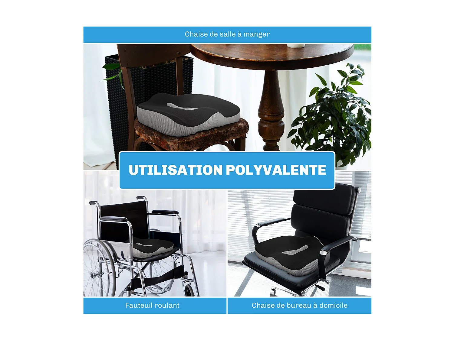 Coussin siège de chaise de bureau en mousse à mémoire de forme - coussin coccyx ergonomique - maille gris noir