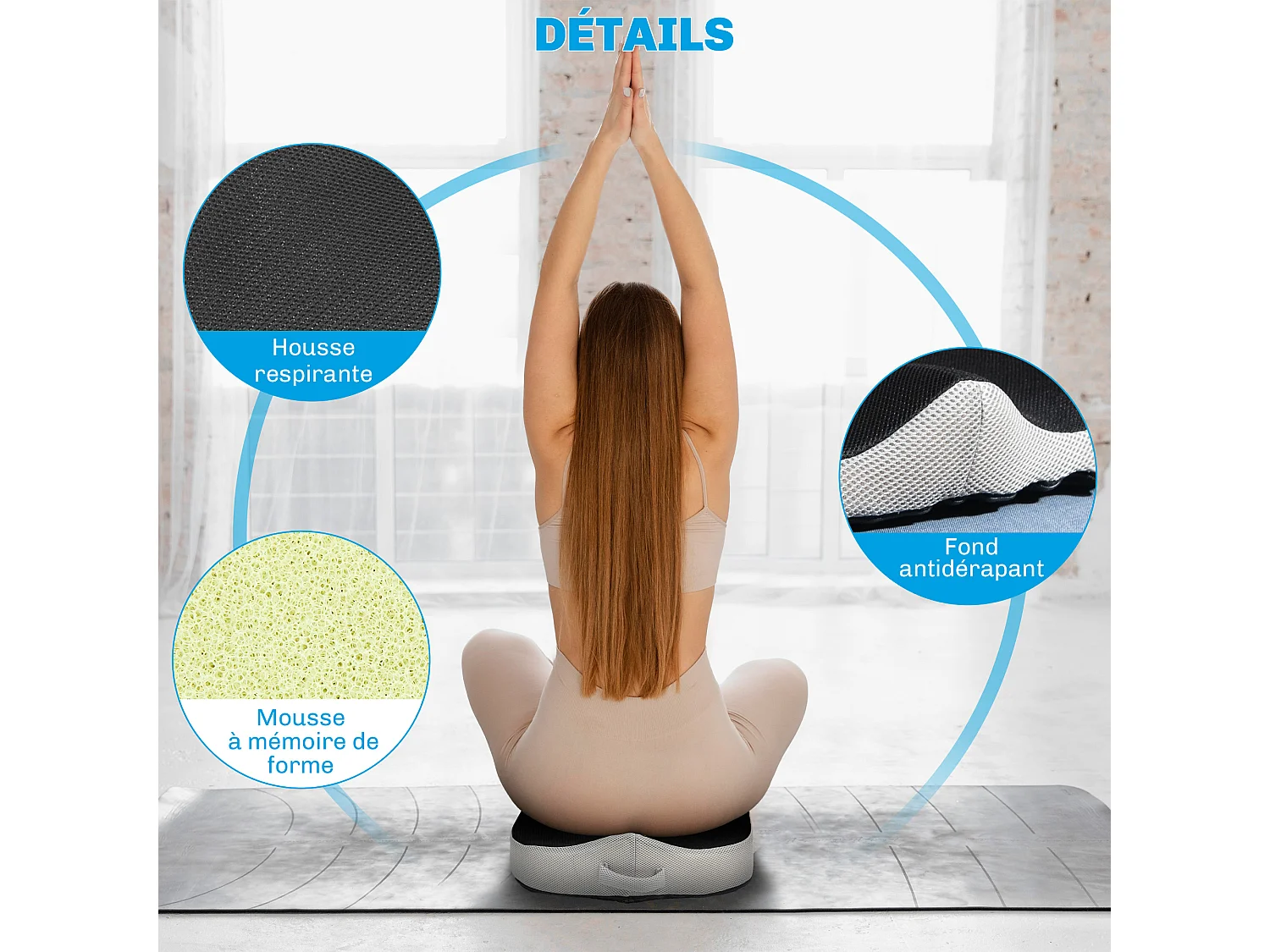 Coussin siège de chaise de bureau en mousse à mémoire de forme - coussin coccyx ergonomique - maille gris noir