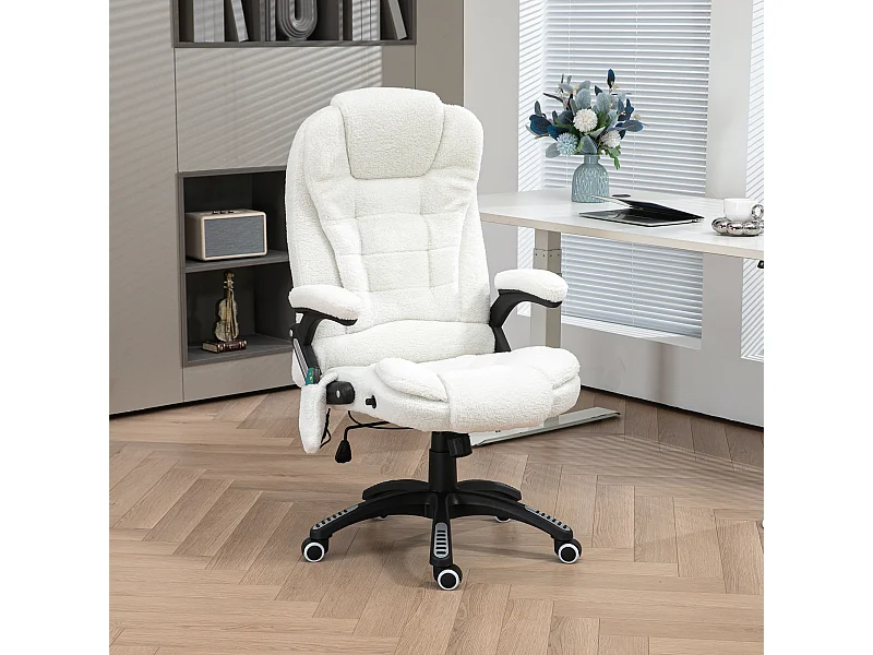 Fauteuil de bureau direction massant chauffant hauteur réglable dossier inclinable effet laine bouclée blanc