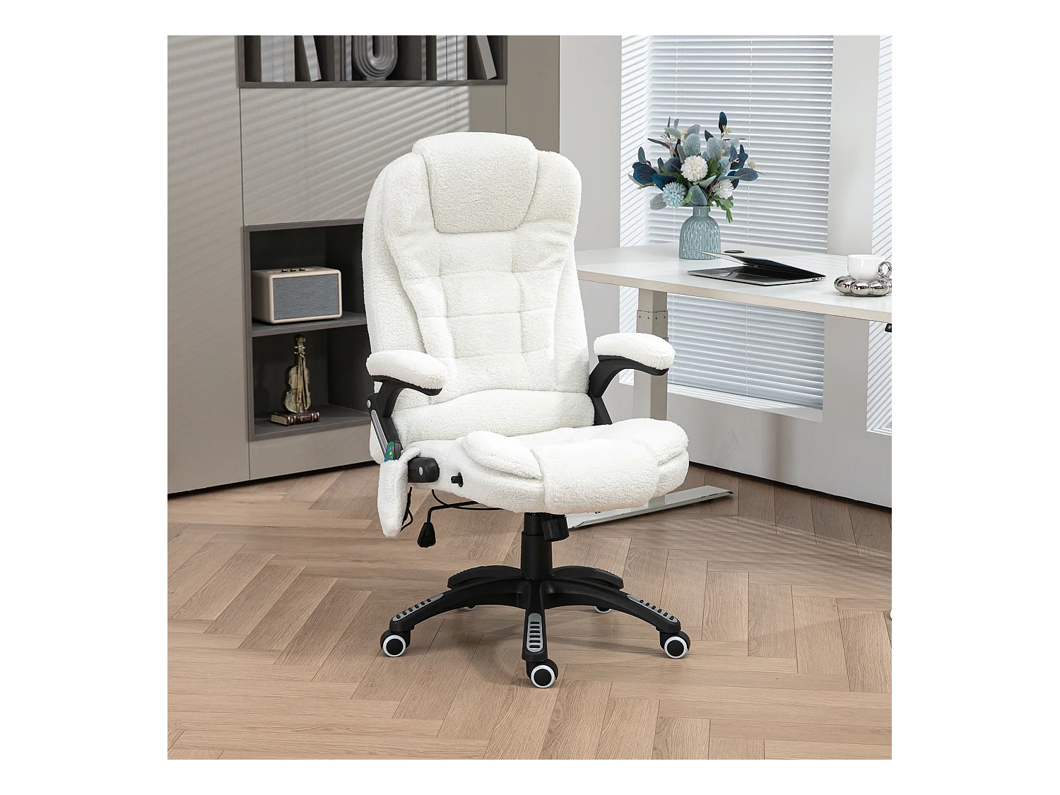 Fauteuil de bureau direction massant chauffant hauteur réglable dossier inclinable effet laine bouclée blanc